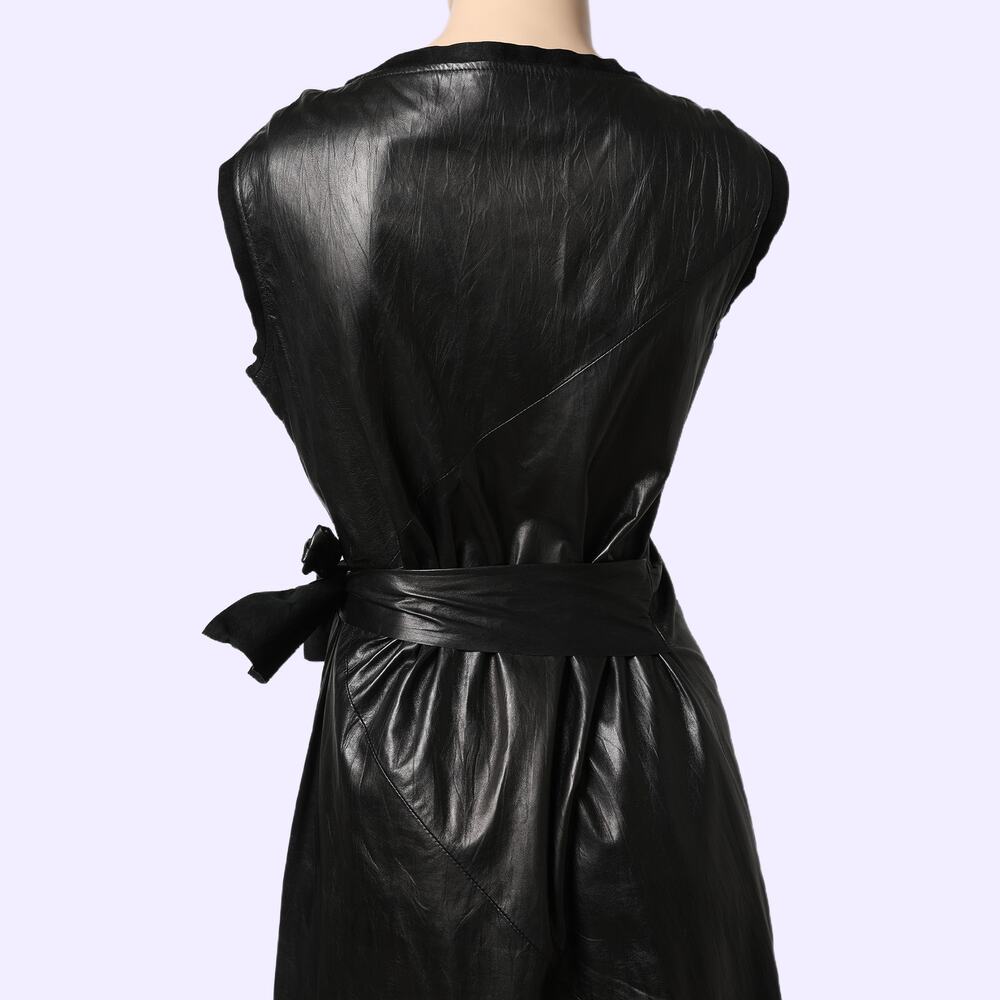 DIANE VON FURSTENBERG Black Leather Mini Sheath Della Dress w/ Side Tie Belt - Picture 5 of 9